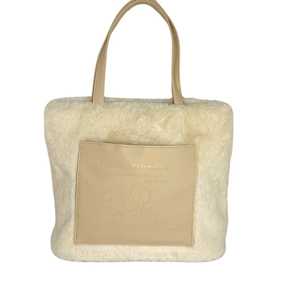 Peanuts Snoopy Fur Tote bag Cream and Beige Small Size - Rare - Picture 2 of 10